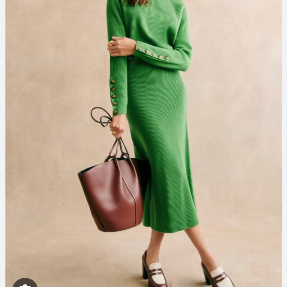 Sezane Green Ribbed Midi Skirt